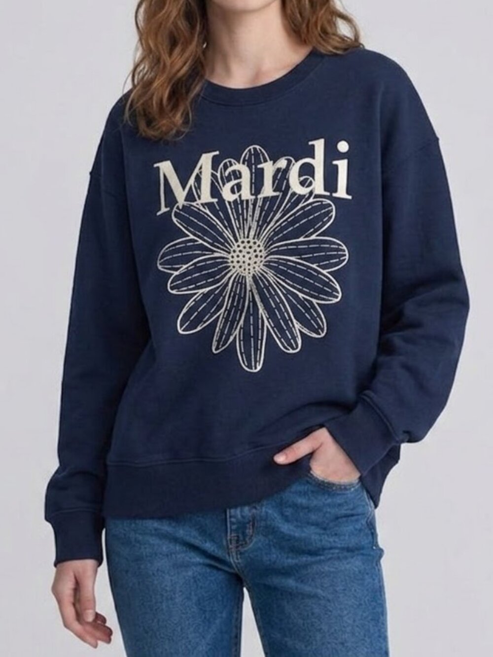 Authentic Mardi Mecredi Blue Embroidered Cotton Sweatshirt Top Women's S